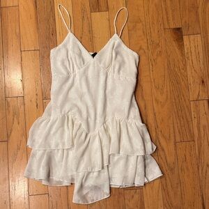 Wild Fable | Ivory Ruffle Mini Dress | Floral Embossed | size S